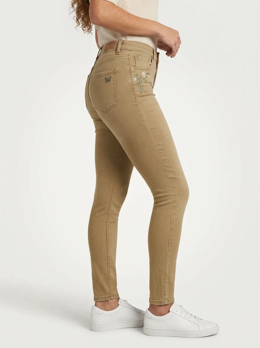 Women's Ridge Floral Butterfly Embroidered Printed Slim Jeans