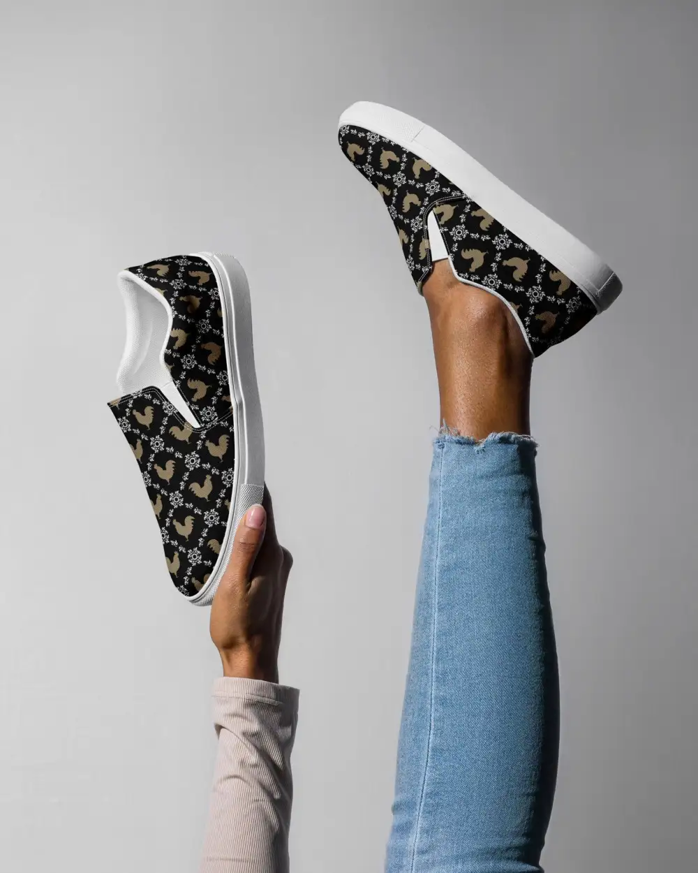 Rooster Print Slip On Shoes