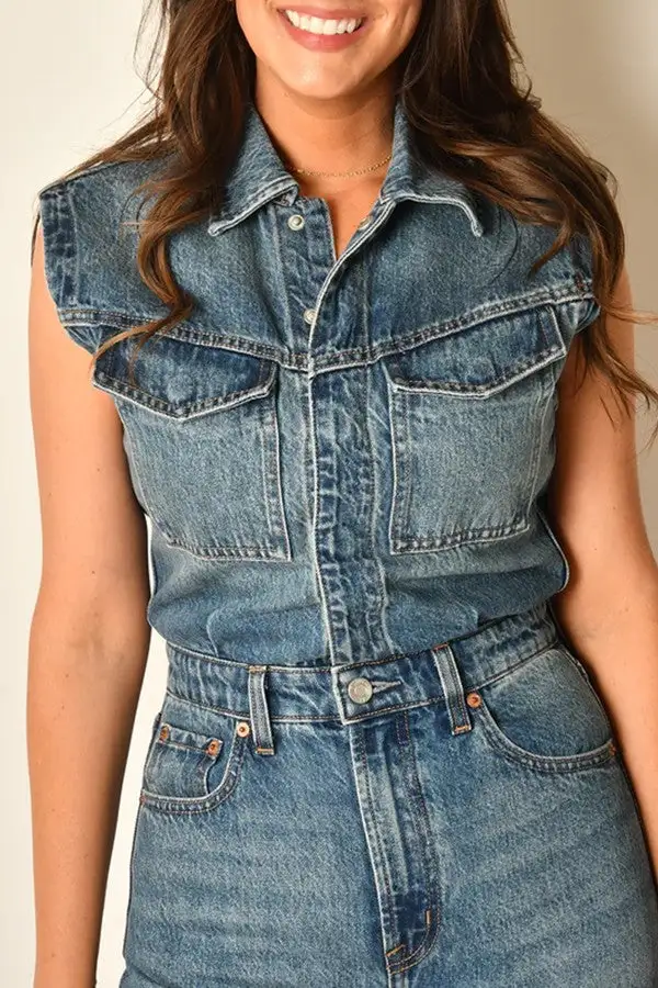Denim Sleeveless Barrel Leg Jumpsuit