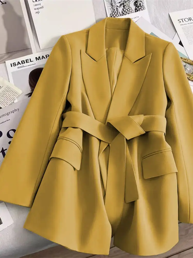 Belted-Waist Tailored Women's Blazer