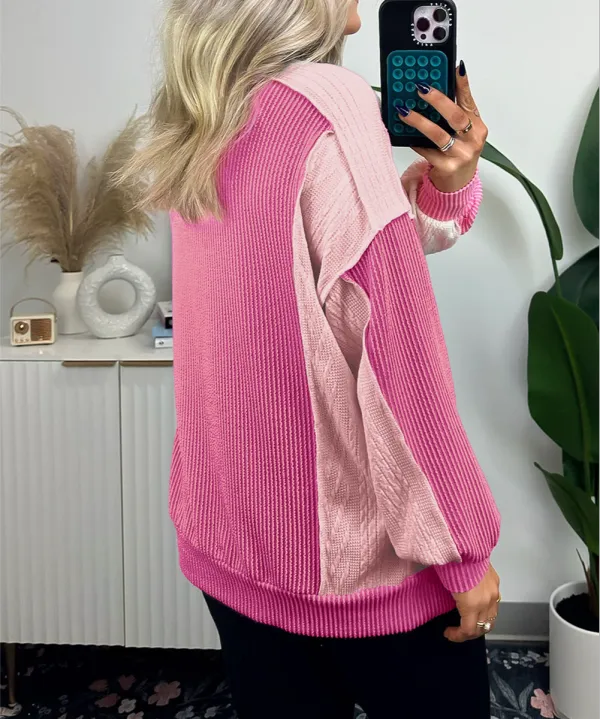 Cable Knit Color Block Exposed Seam Sweatshirt