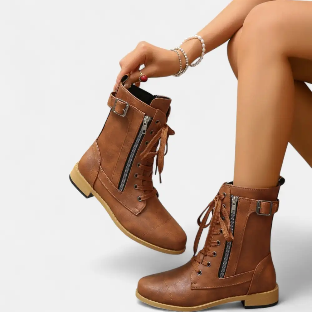 Lace Up Buckle Strap Combat Boots