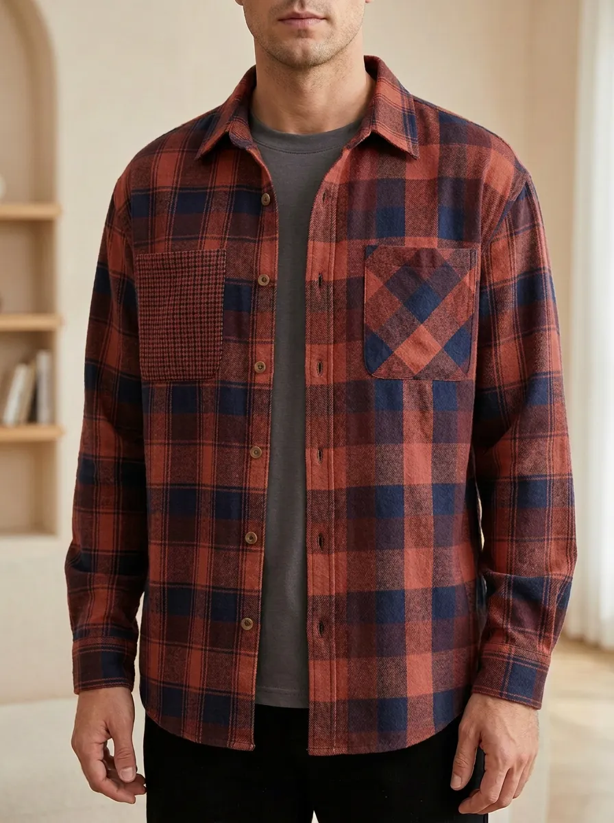 Patchwork Plaid Button Front Shirt