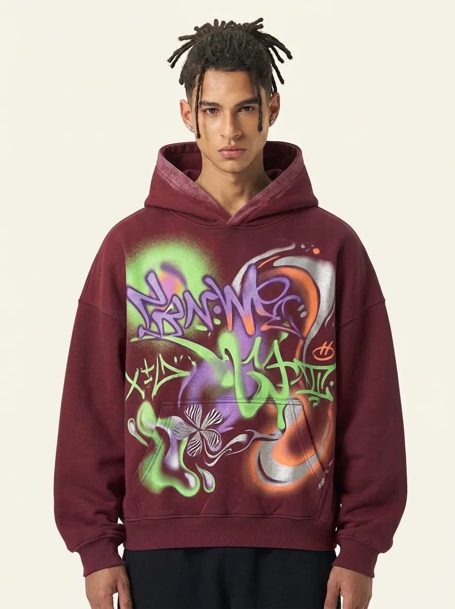 Unisex Streetwear Graffiti Art Floral Pattern Graphic Hoodie