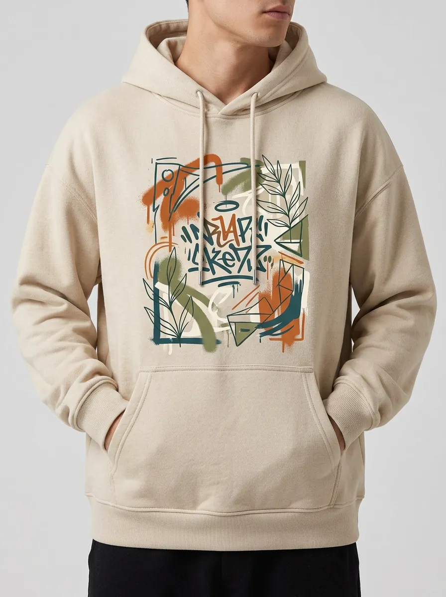 Unisex Streetwear Abstract Graffiti Botanical Hoodie