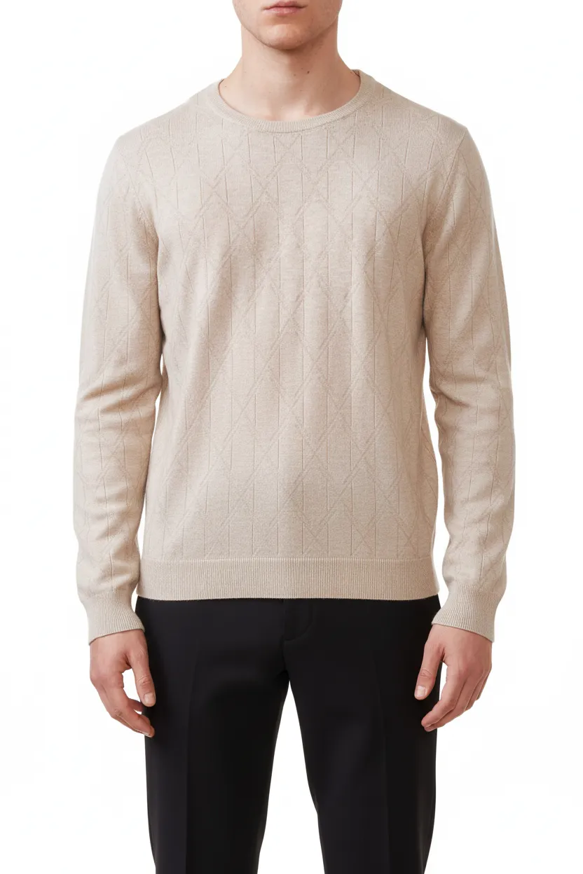 Modern Diamond Pattern Regular Fit Viscose Crew Neck Sweater