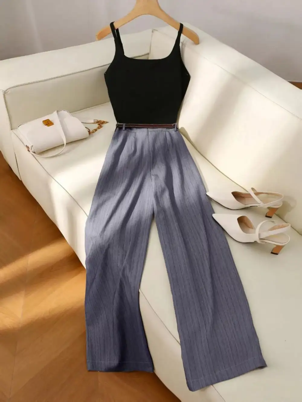 Refined Sleeveless Top and Wide Leg Pants Set