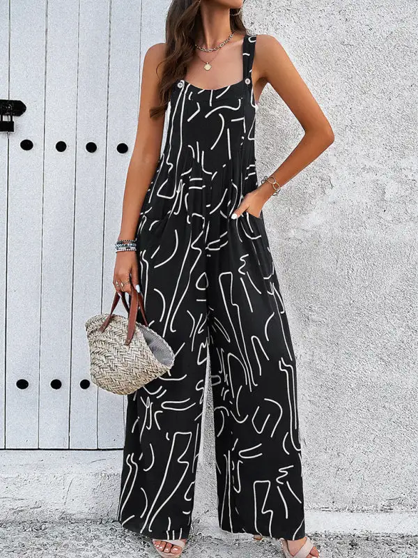 Elegant Abstract Print Overall Jumpsuit