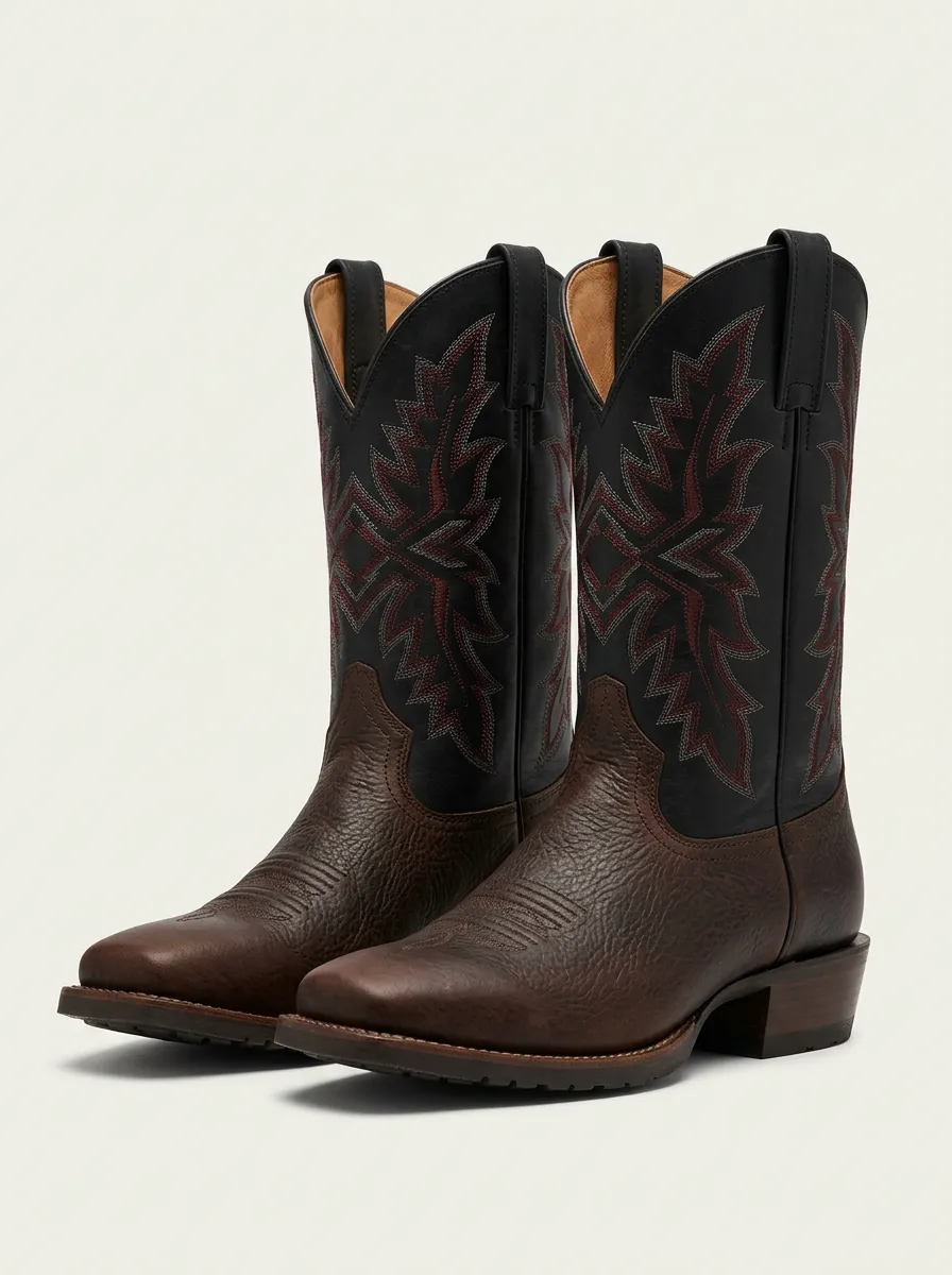 Men's Cowboy Boots with Red Decorative Stitching Details