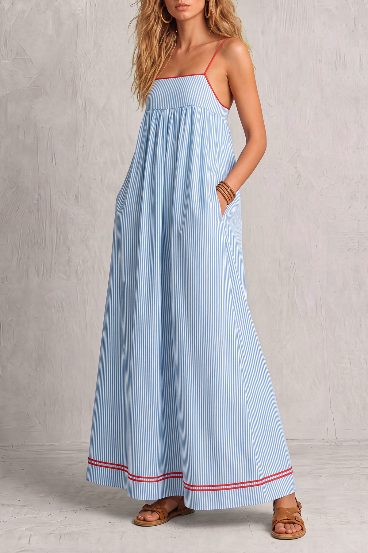 Classic Spaghetti Strap Striped Maxi Dress