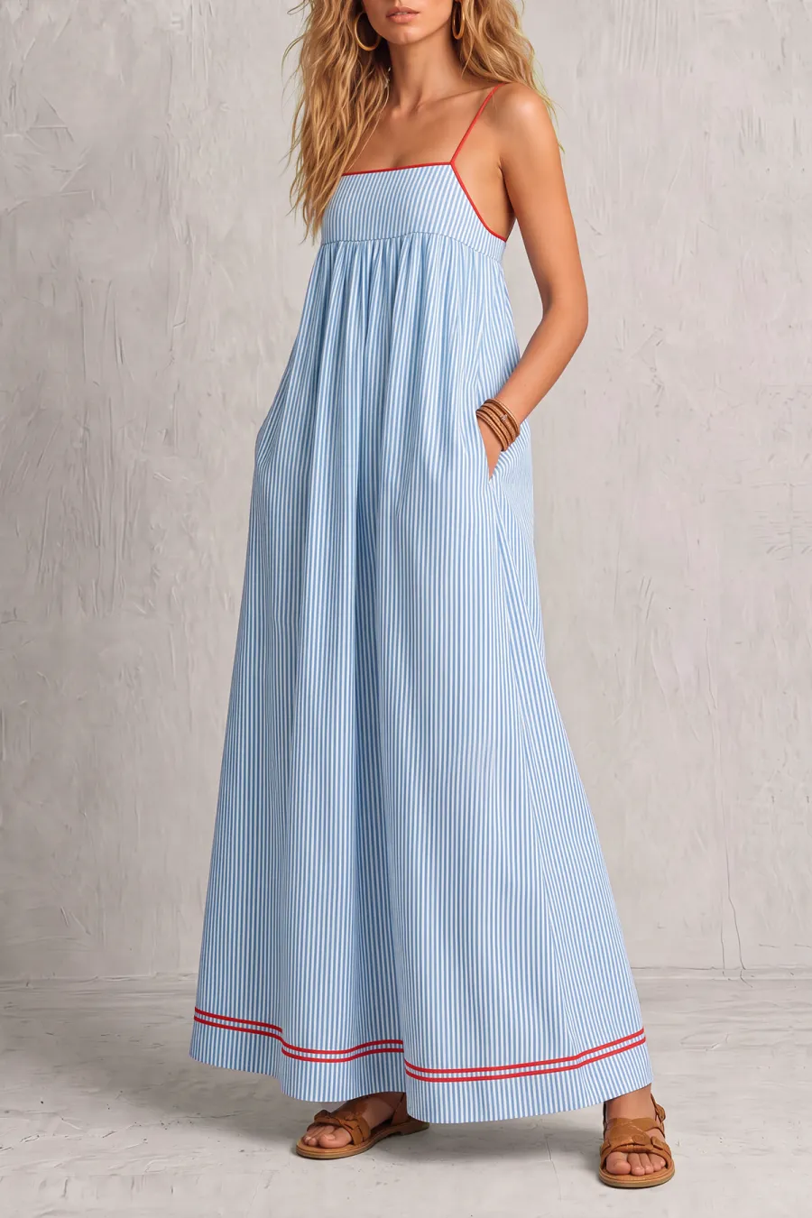 Classic Spaghetti Strap Striped Maxi Dress