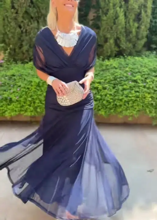 Women's V-Neck Chiffon Cape Bridal Dress