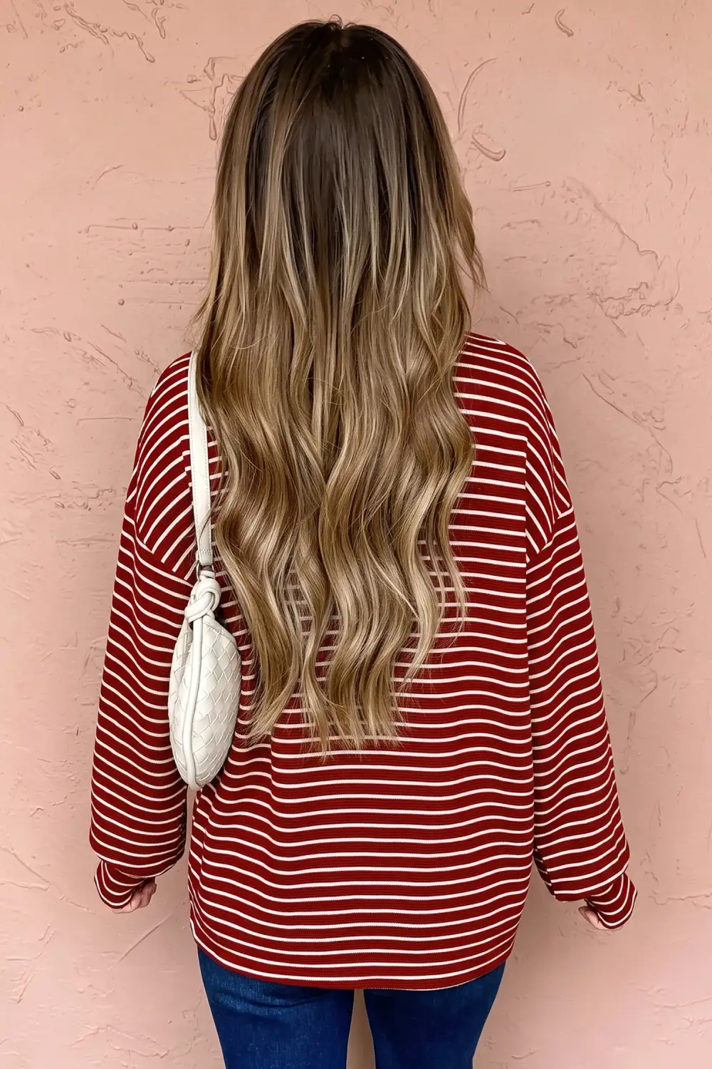 Striped Relaxed Stretch Fabric Long Sleeve Top