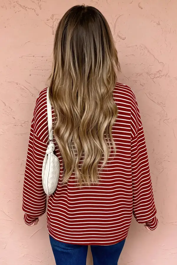 Striped Relaxed Stretch Fabric Long Sleeve Top