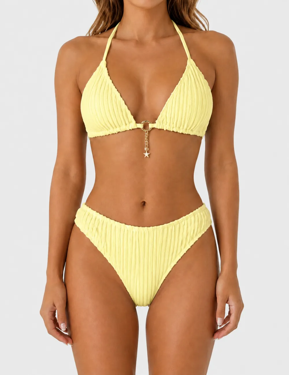 Vertical Texture Halter Neck Triangle Bikini Set