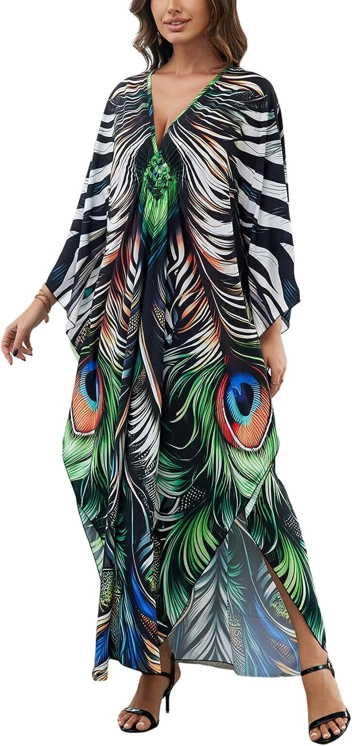 KECVOT Kaftan Dresses for Women Plus Size Batwing Sleeve Caftans Long Bathing Suit Cover Up Maxi Beach Dress Loungewear