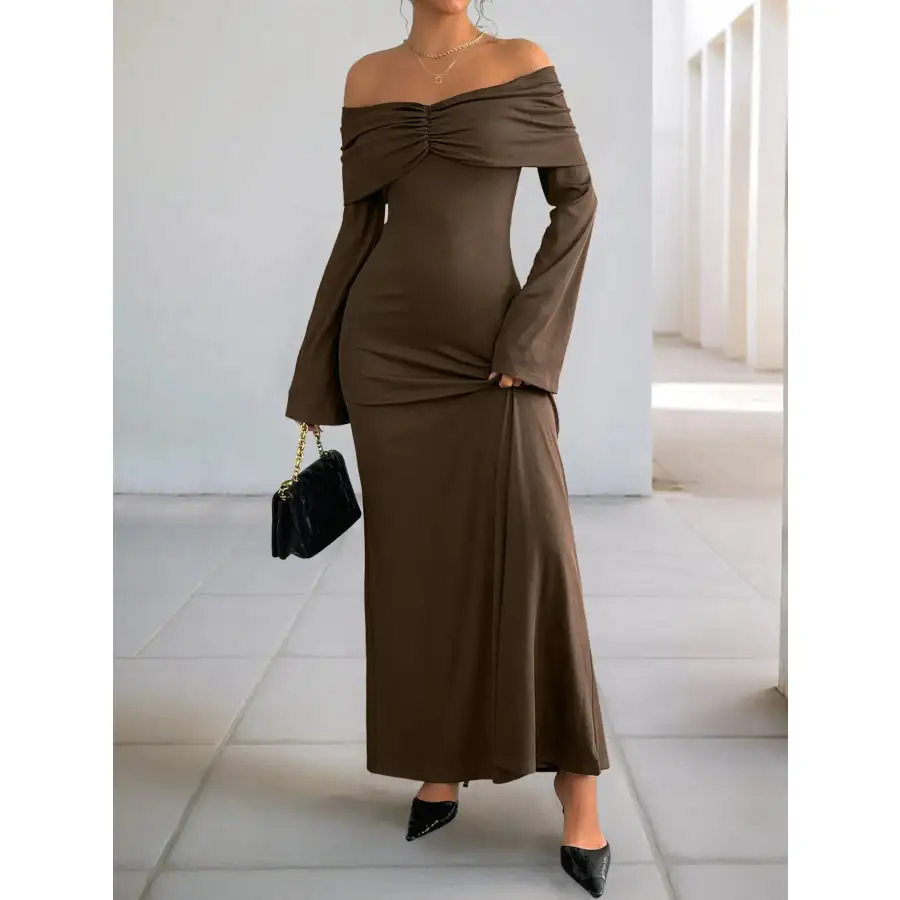 Relaxed Off Shoulder Long Sleeve Bodycon Maxi Dress