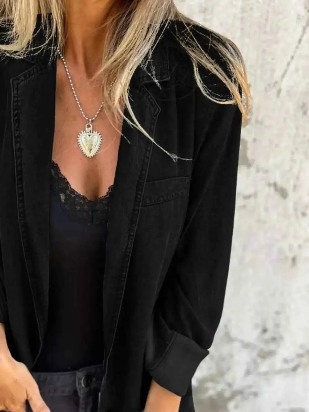 Plus Size Button Down Denim Blazer