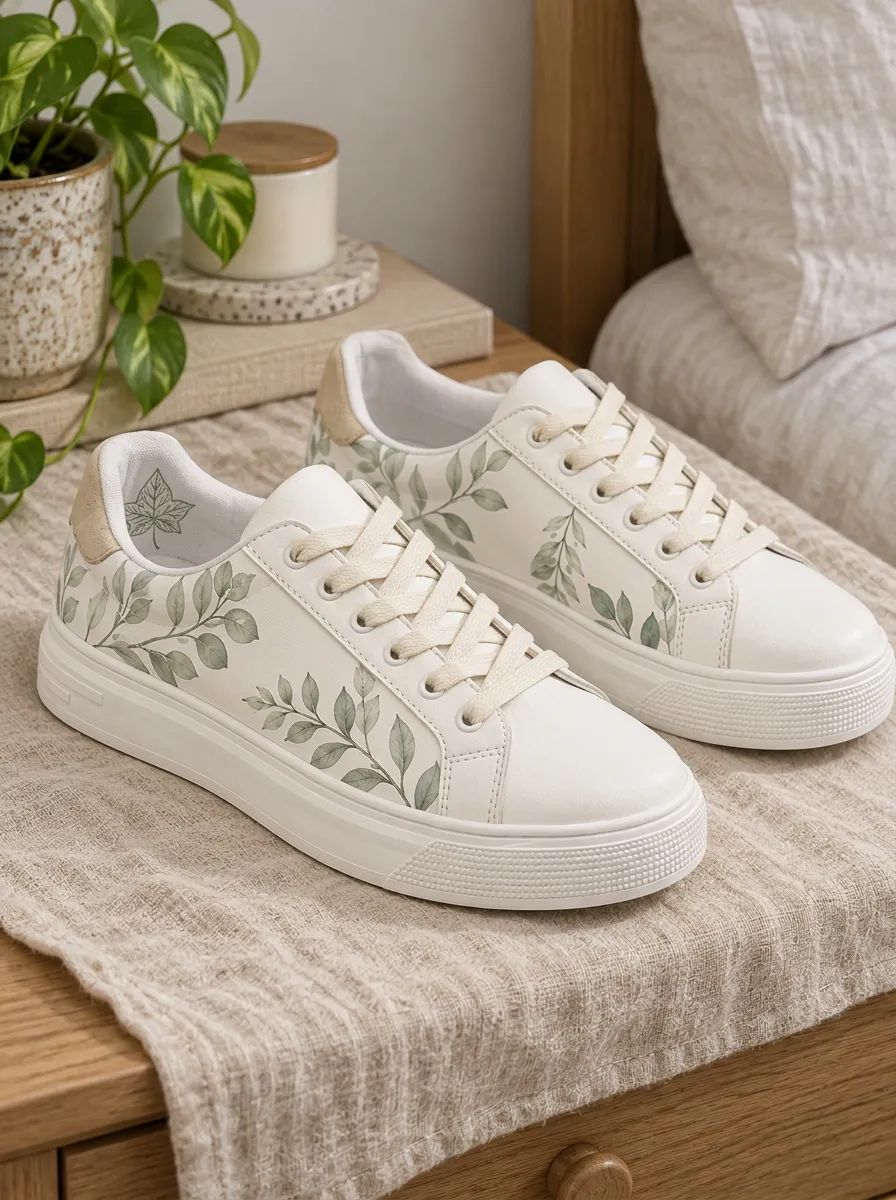 Women's Playful Botanical Leaf Pattern Skate Shoes