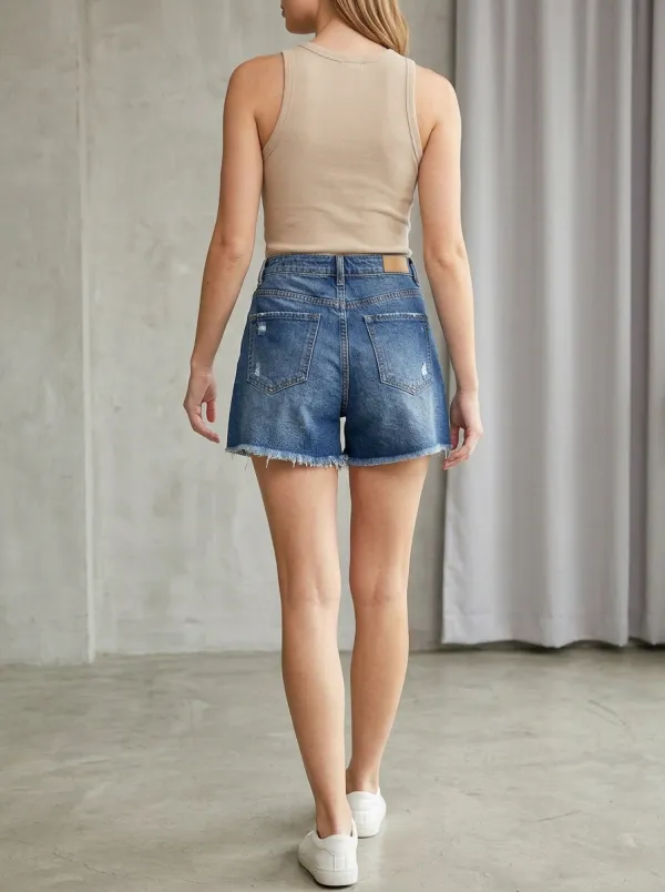 Women's Casual High-Waisted Distressed Raw Hem Denim Shorts