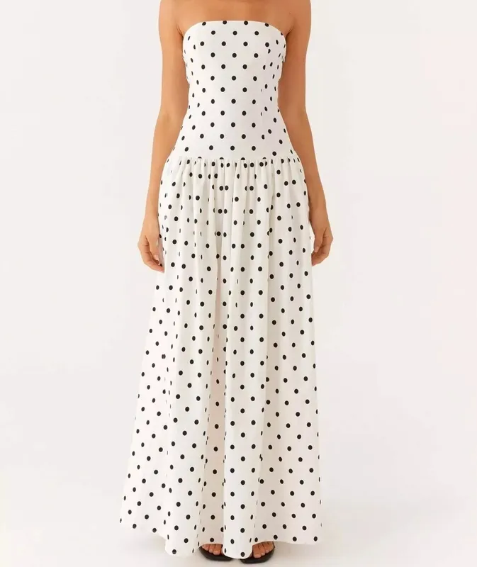 Ruched Printed Tube Maxi Dress