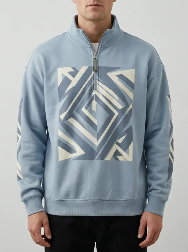 Casual Pattern Half-Zip Geometric Abstract Men's Half-Zip Sweatshirt