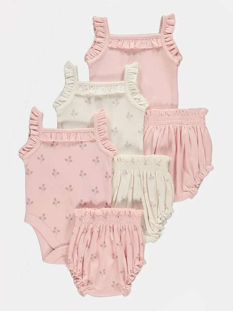 Pink Ditsy Floral Bodysuits and Briefs 3 Pack