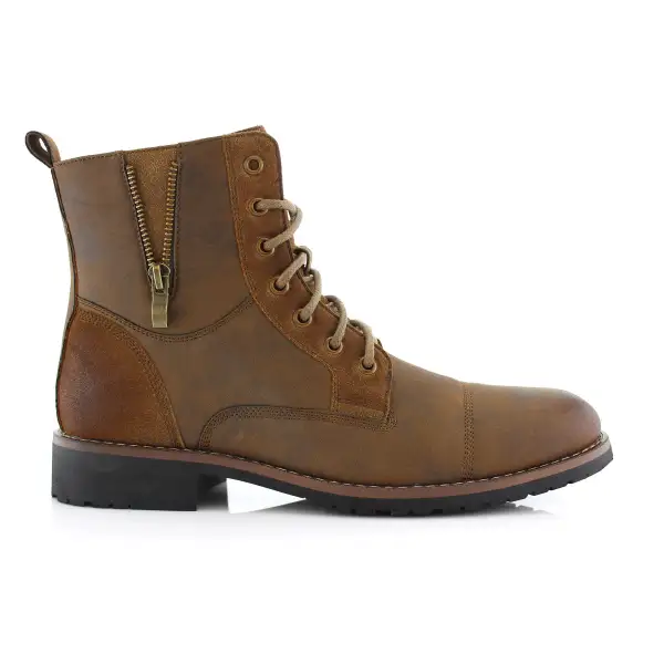 Suede Faux-Leather Cap-Toe Combat Boots