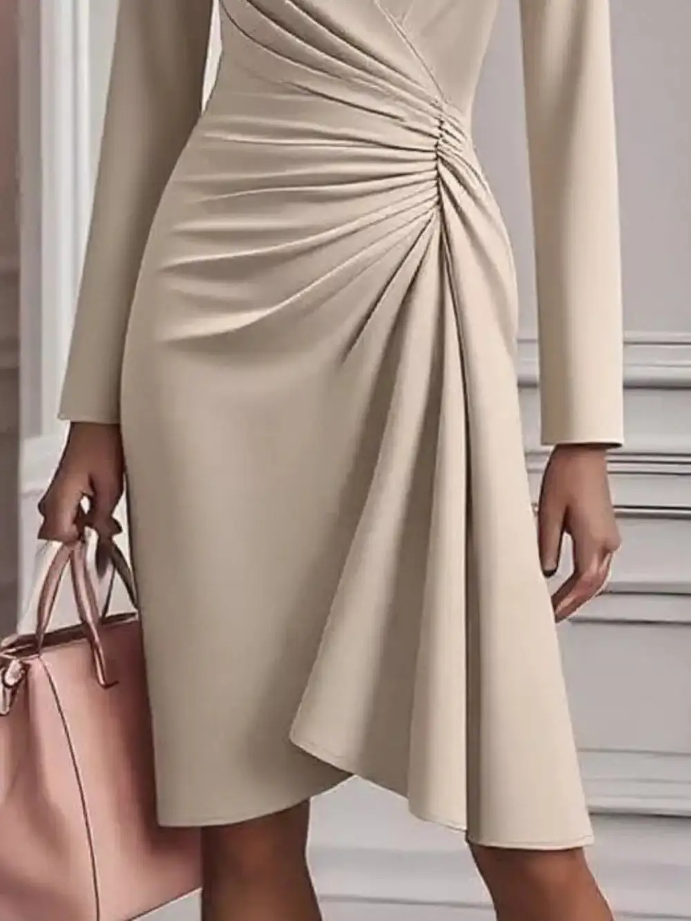 Gathered Detail Ruched Long Sleeve Mini Dress