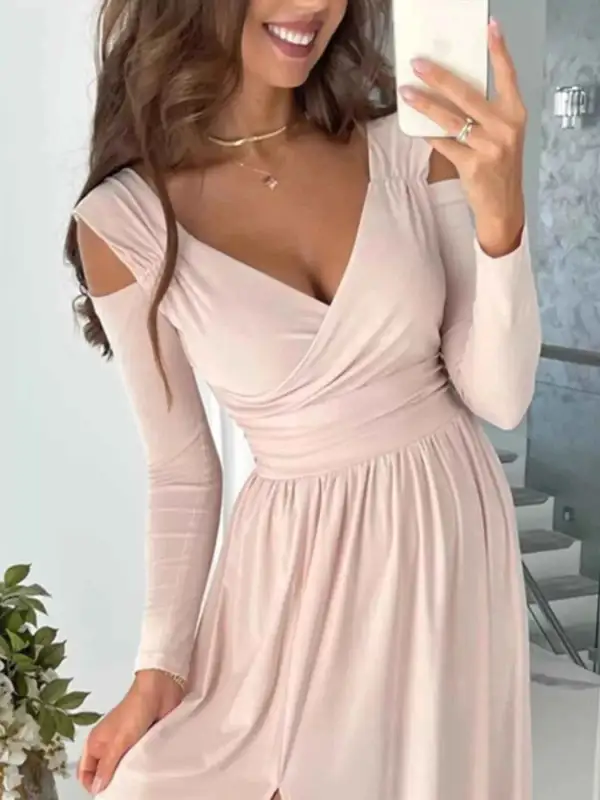 Slit Surplice Cold Shoulder Maxi Dress