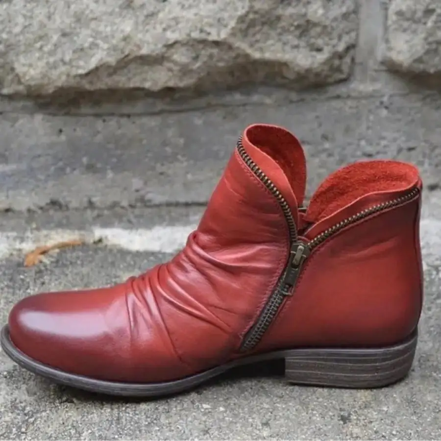 Flowy Round Toe Block Heels Boots