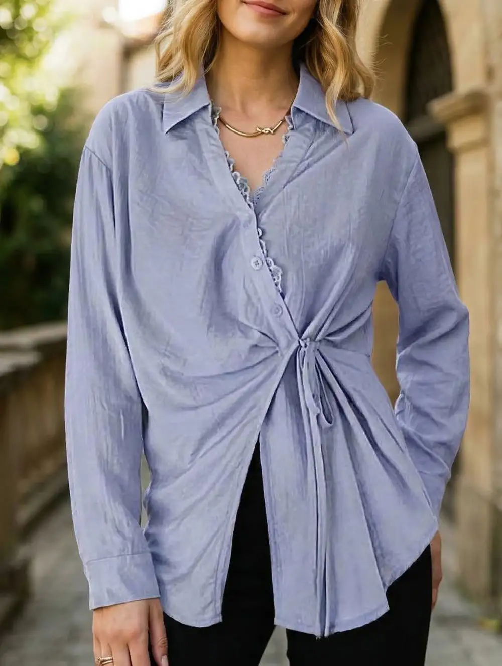 Tie Waist Long Sleeve Shirt
