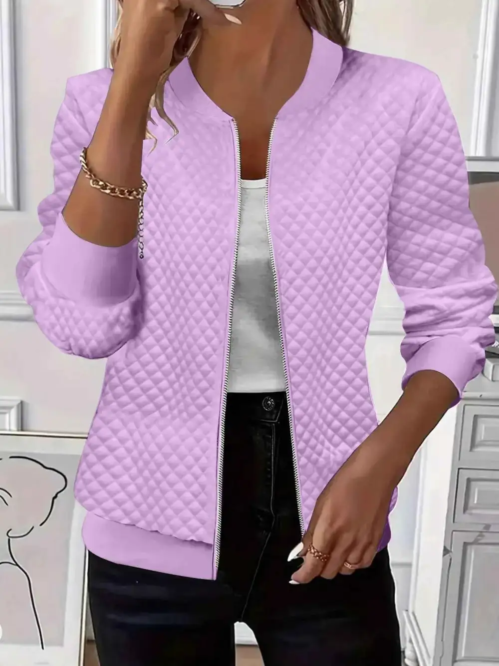 Textured Zip-Up Long Sleeve Jacket