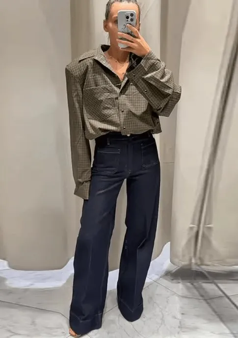 Green Plaid Long-Sleeve Top