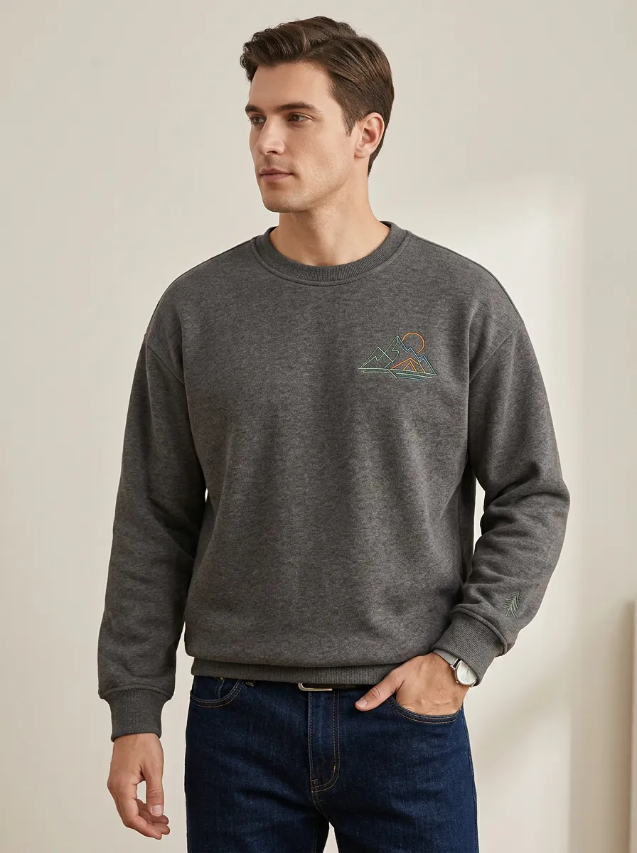 Men's Charcoal Grey Outdoor Camping Mountain Sun Fleece Sweatshirt