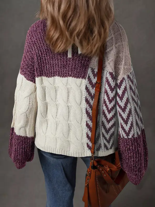 Cable Knit Color Block Patchwork Sweater