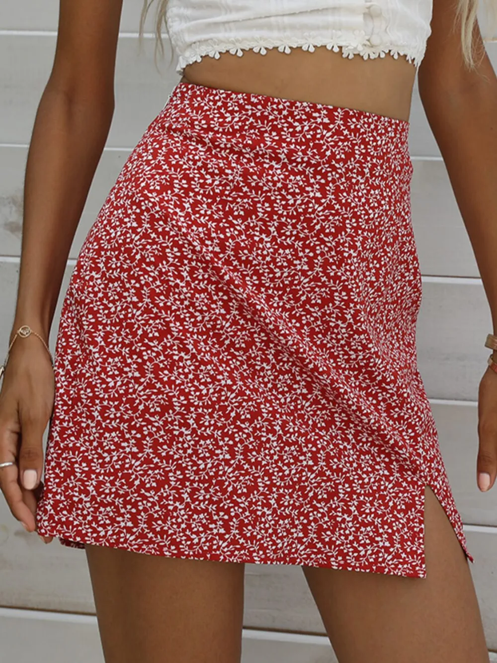 Mini Floral Side Slit Skirt