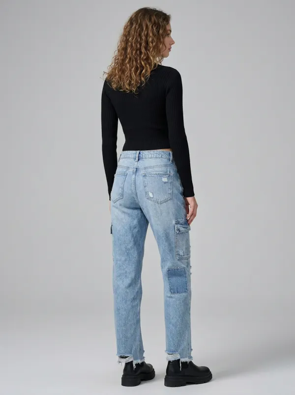 Women's Casual Streetwear Distressed Patchwork Cargo Jeans