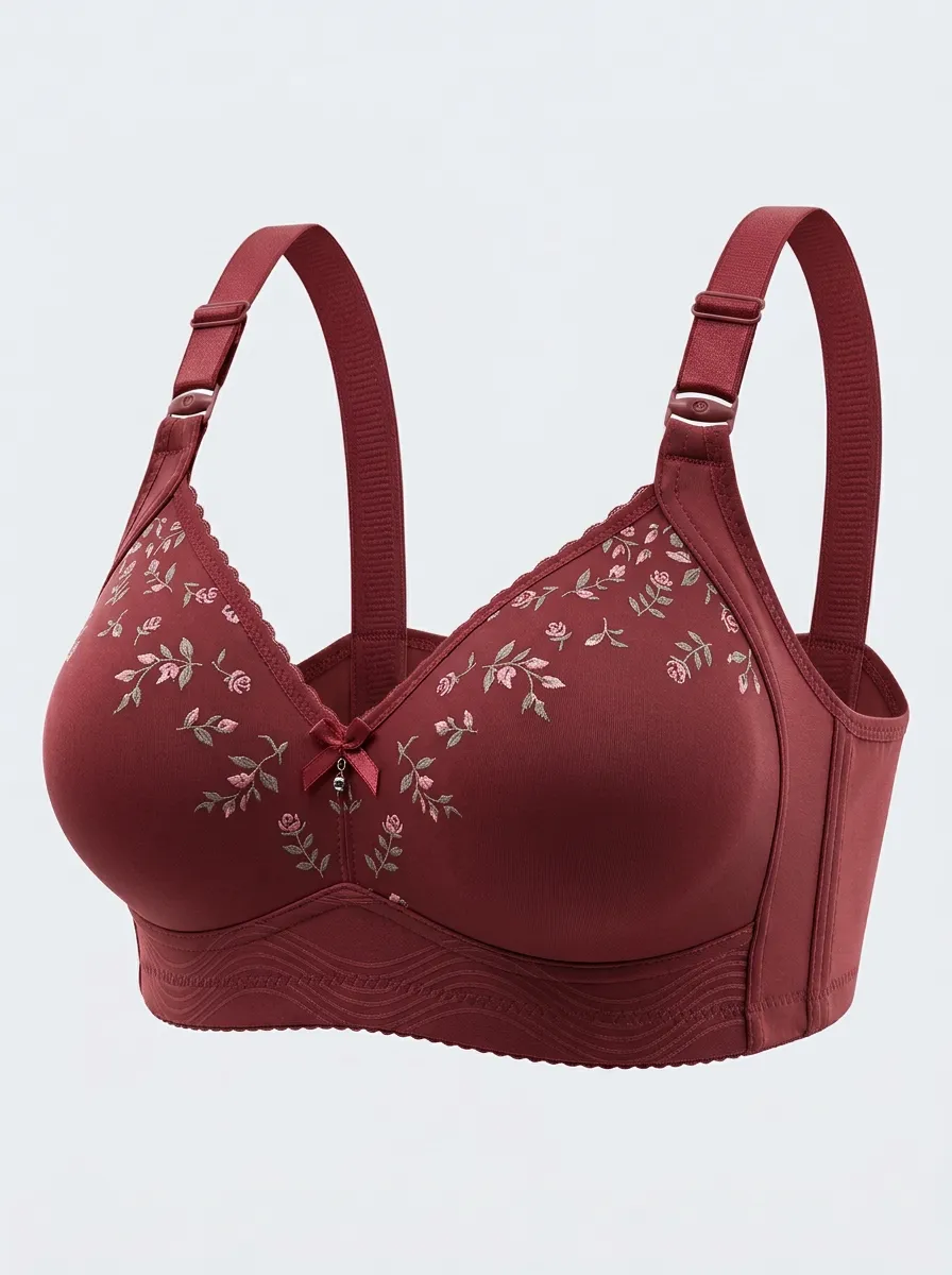 Women's Plus Size Dusty Rose Rose Floral Full-Coverage Embroidered Wireless Bra
