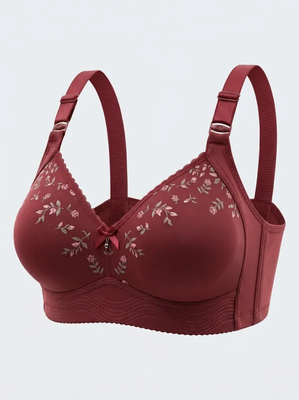 Women's Plus Size Dusty Rose Rose Floral Full-Coverage Embroidered Wireless Bra