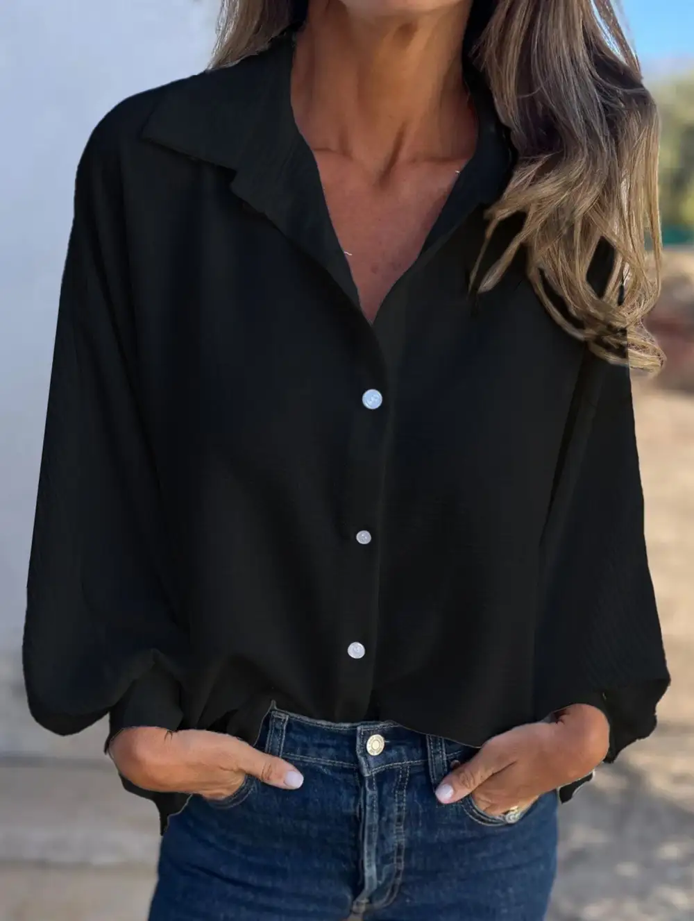 Soft Drape Collared Button-Down Shirt