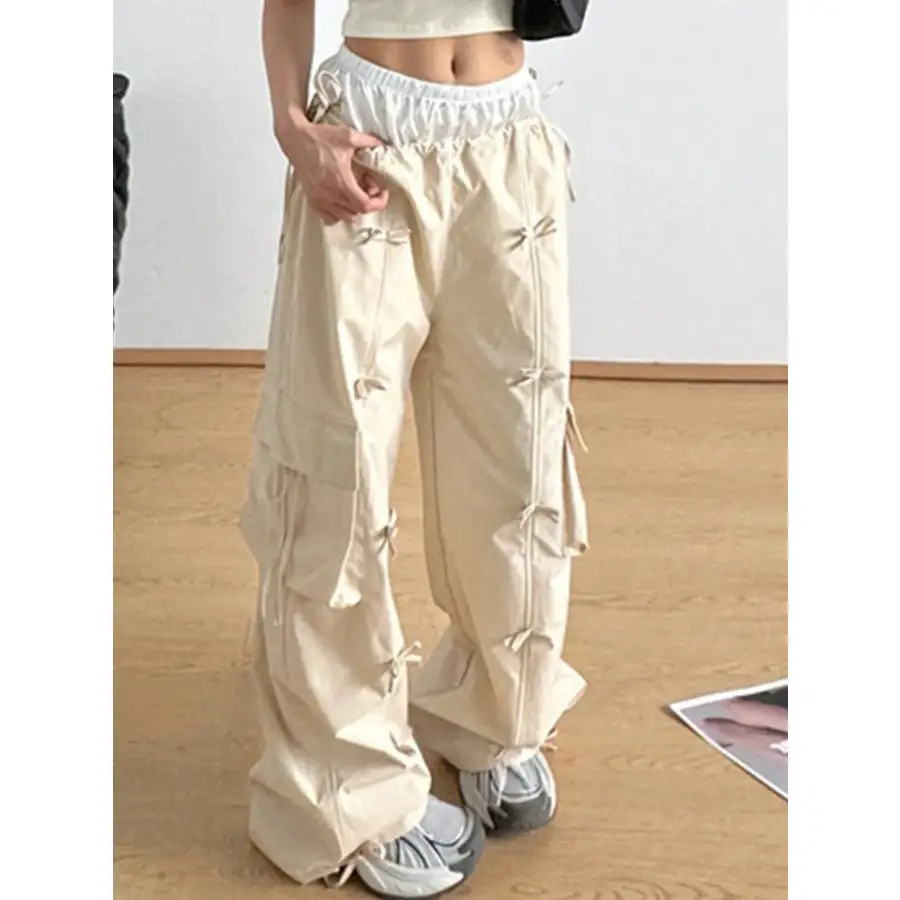 Cargo Wide Leg Pants with Bow Tie Details