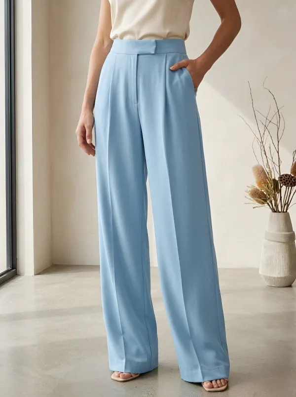 High-Waist Pleated Tailored Women's Wide-Leg Trousers