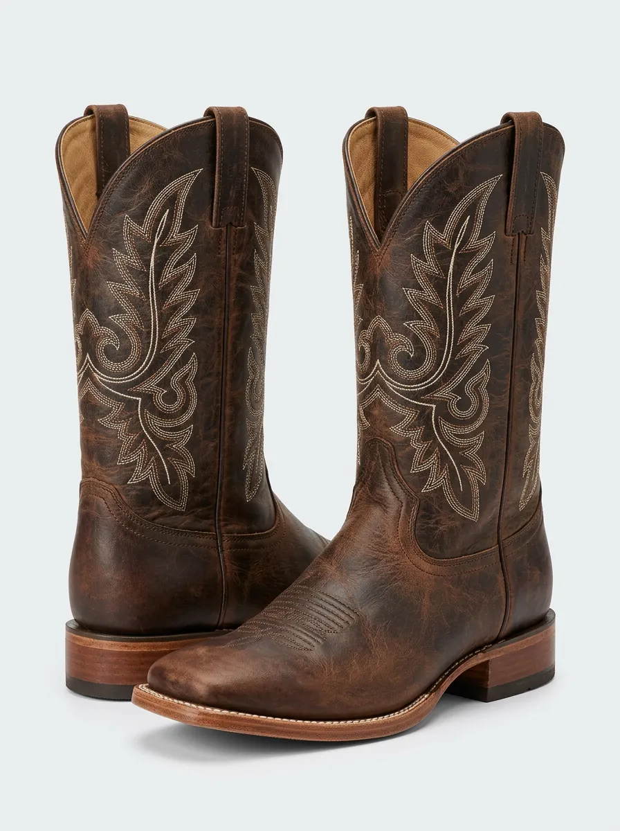 Unisex Classic Western Floral Embroidered Heritage Look Western Cowboy Boots