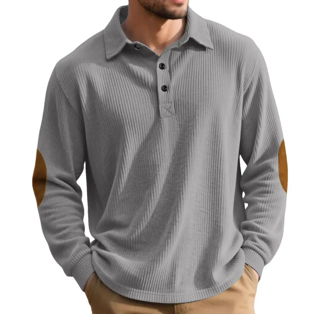 Everyday Ribbed Button Placket Spread Collar Polo Shirt