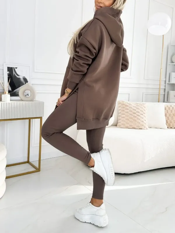 Women's Fashion Solid Color Hoodie and Lined Leggings two-piece set