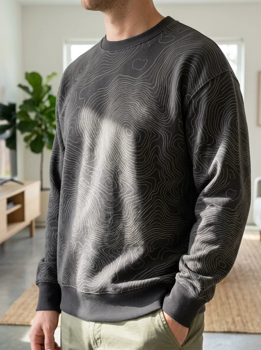 Men's Hiking Lover Topographic Map Printed Fleece Sweatshirt