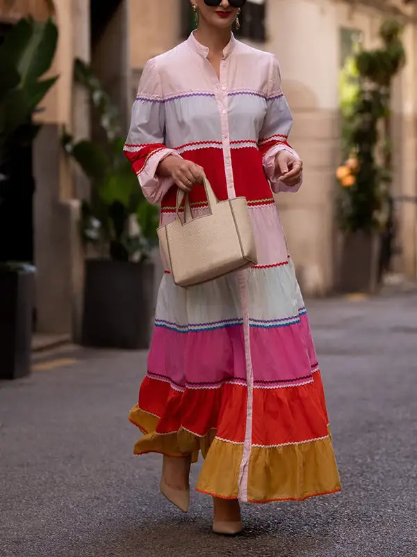 Puff Neck Shirt Maxi Dress