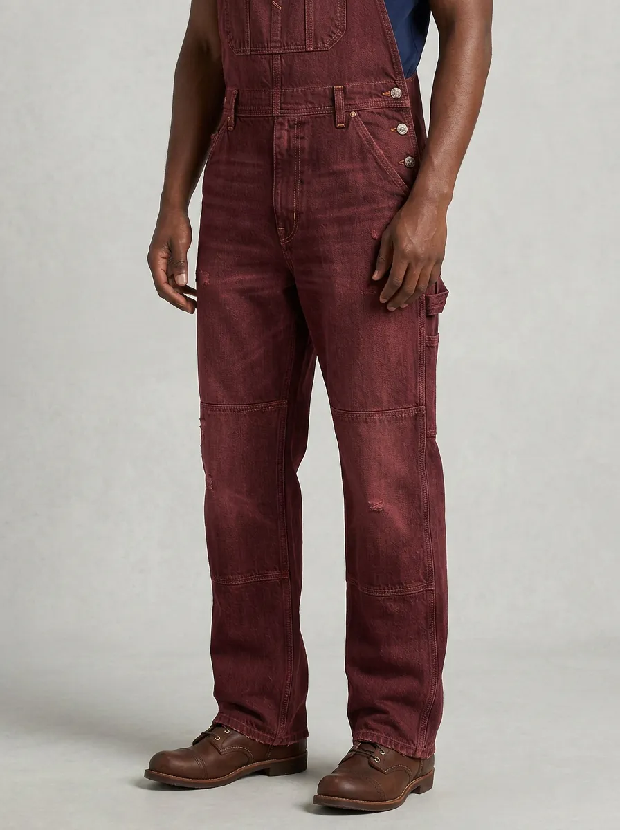 Men's Vintage Style Distressed Denim Overalls