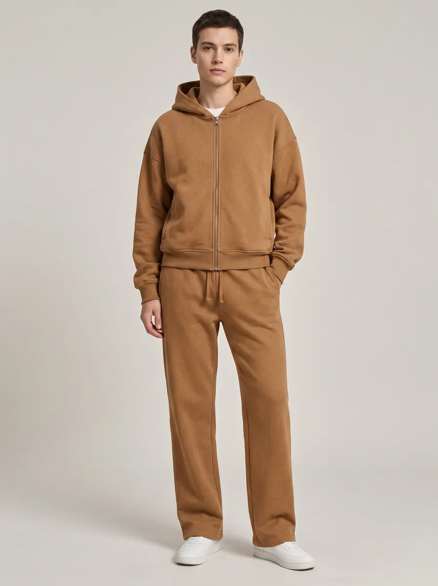 Unisex Minimalist Off Duty Hooded Zip Tracksuit Set